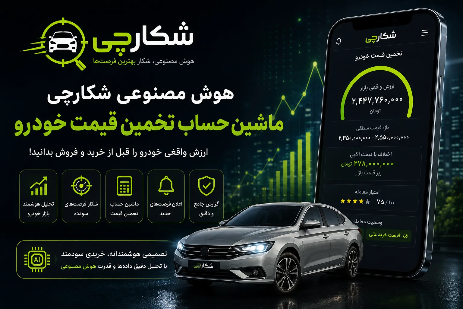 هوش مصنوعی شکارچی | ماشین حساب تخمین قیمت خودرو با دقت بالا